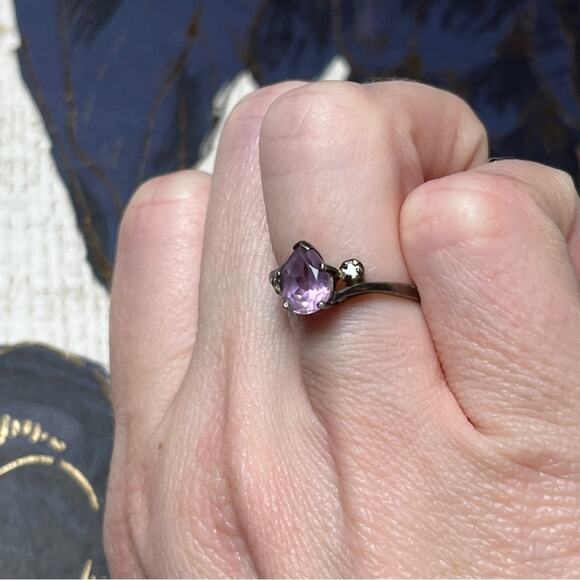 Vintage Sterling silver and pink mauve stone ring CZ October Birthstone size 6 - Picture 2 of 10